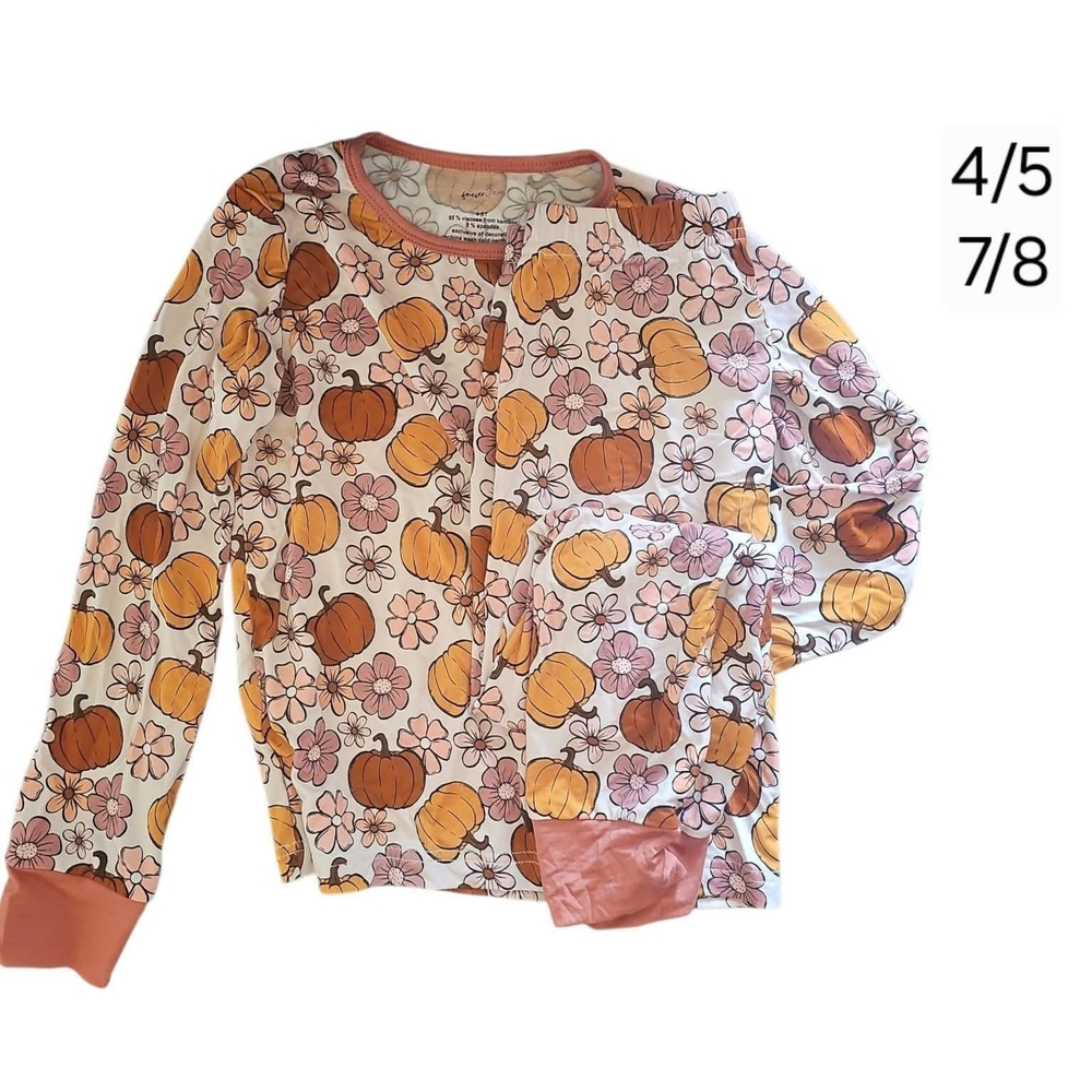 Pumpkin and Floral Print Pajama Set